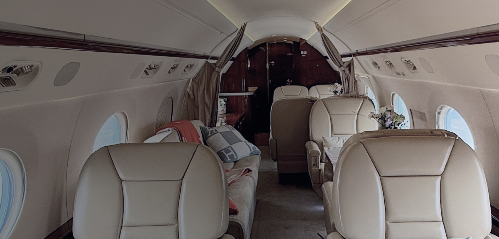 Luxurious private jet cabin interior